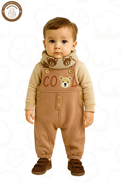 Dadamama Bebek Pamuklu Ayıcık Nakışlı Kışlık Salopet Tulum - Yumuşak Kumaş