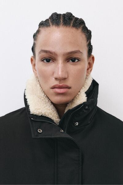 Pull & Bear Faux Shearling Lined Bomber Jacket