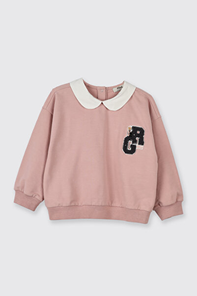Panço Kız Bebek Bebe Yaka Pembe Sweatshirt