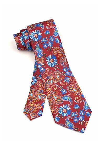 6AM Ceremony Burgundy tie with blue floral print and paisley details