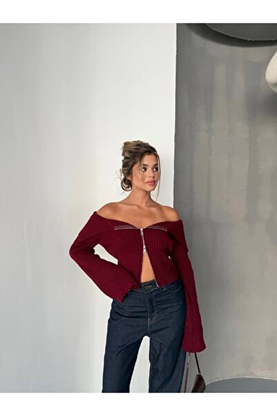 CARLA MARA Tricotaj cu fermoar dublu cu guler Madonna