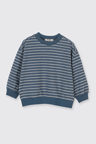 Panço Erkek Bebek Çizgi Desenli Yumuşak Dokulu Petrol Sweatshirt