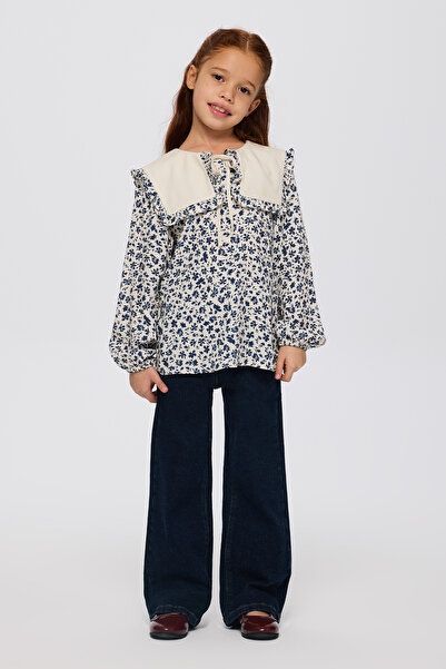 Panço Kız Çocuk Yakalı Bej Bluz