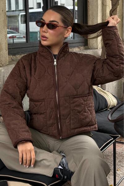 Madmext Γυναικείο παλτό με καπιτονέ με ψηλό γιακά Bitter Brown MG2568