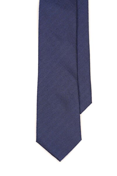 6AM Ceremony Navy silk tie with geometric circle pattern