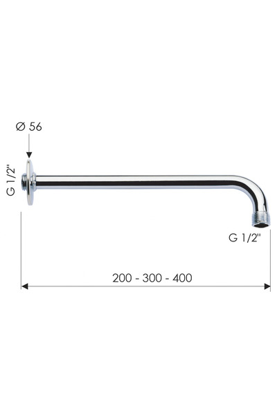 remer Rubinetterie Wellness shower arm 34340, 40 cm, wall support, G 1/2", chrome