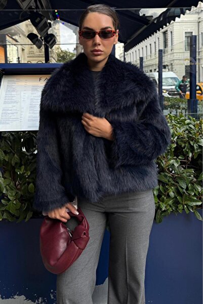 Madmext Синій м'який жіночий хутряний пальто MG2204