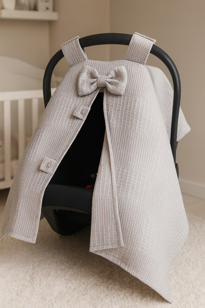 BeygeBaby غطاء عربة أطفال موسمي من قماش الوافل الرمادي مصنوع من القطن بنسبة 100%