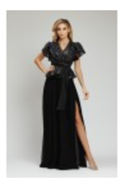 conceptAtrois Sequin Top with Flutter Sleeves - Black