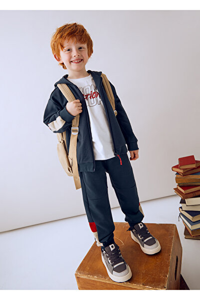 MAYORAL 4-10 Years Old Boys' Set – Navy Blue Cardigan, Ecru Long Sleeve T-Shirt, Sweatpants