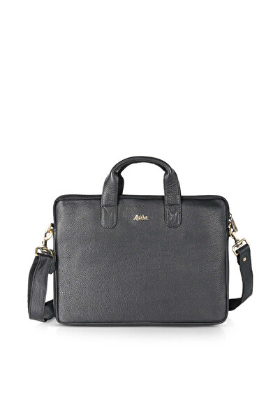 Abuba Premium Black Leather Laptop Bag - Men's Slim Business Briefcase for 14-15" Laptops