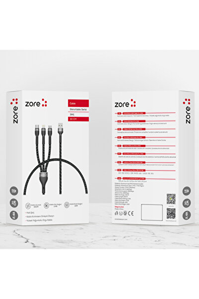 zore Black Shira Series 3 in 1 USB Cable 30Cm-Senk