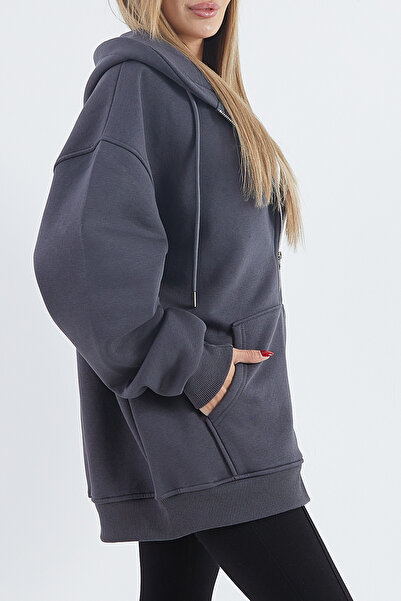 DPARİS Hooded Ribbed Oversize Sweatshirt