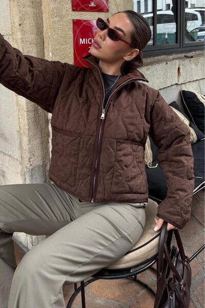 Madmext Γυναικείο παλτό με καπιτονέ με ψηλό γιακά Bitter Brown MG2568