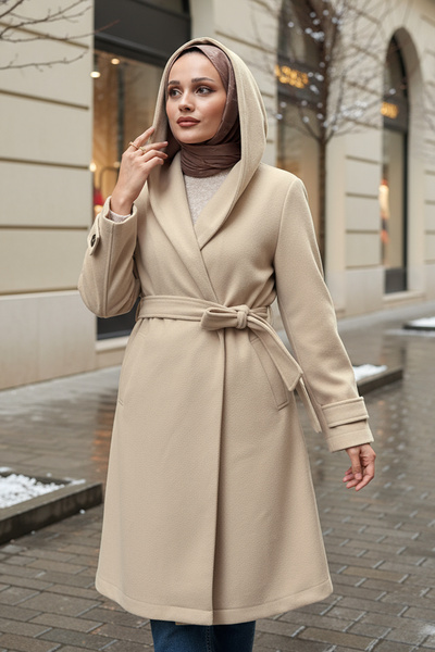 Salih Çelebi Hooded Cashmere Coat 0027 - Beige