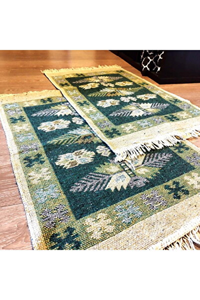 OEM 1+1 Traditional rugs, size 80 x 125 cm, green and cream, pine cone pattern