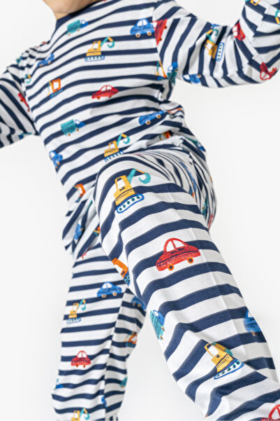 Irmak kids Striped Car Pattern Soft Combed Cotton 100% Cotton Boys Pajama Set