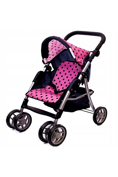 Doris Carucior sport pentru papusi Roz/Bulinute negre cu maner reglabil pe inaltime, Capotina ,Spata