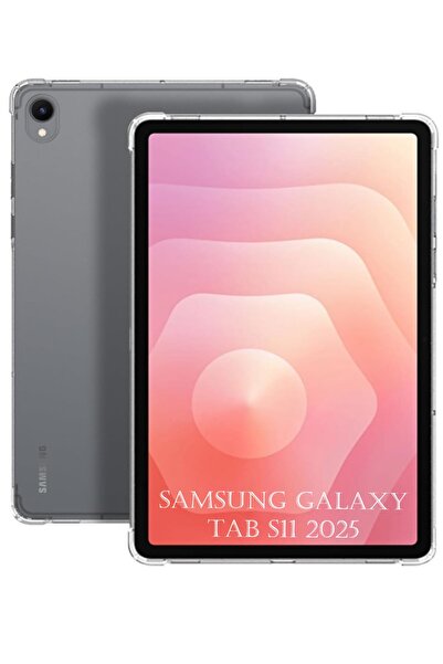 TEKNETSTORE Samsung Galaxy Tab S11 İnç 2025 Kılıf Şeffaf Silikon Köşe Korumal...