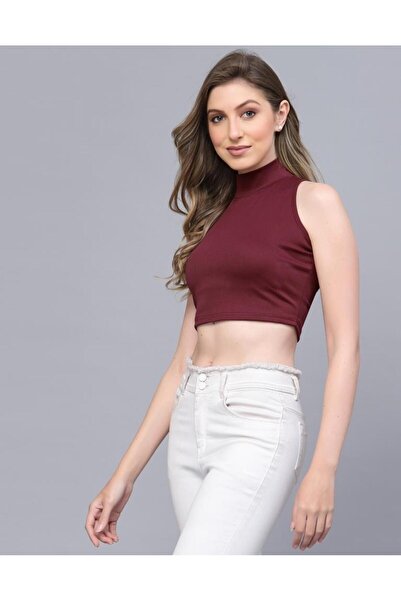 iza Maroon High Neck Top