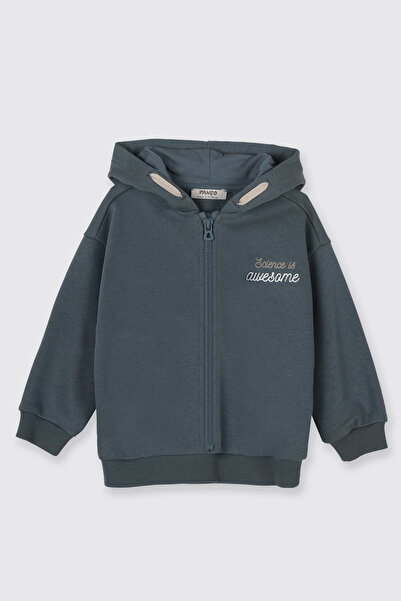 Panço Erkek Bebek Kapüşonlu Fermuarlı Sweatshirt Beli Lastikli Petrol 2'li Eşofman Takımı