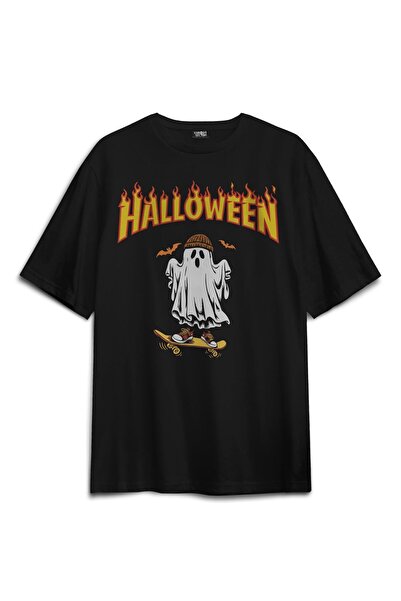 Kendim Seçtim Tricou negru oversize cu imprimeu Halloween Ghost Skateboard Skate Kaykay Fantomă Thrasher Groază