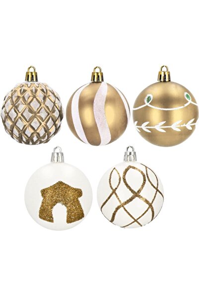 SERSIMO Set globuri de Crăciun cu modele festive, 30 bucăți, 6 cm, aurii