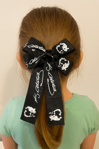 Monalisa Atatürk İmza Baskılı Siyah Fiyonk Pens Toka