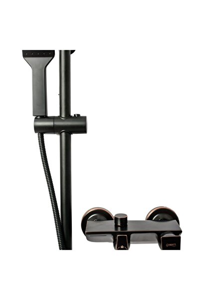 Trendy's Επιτοίχια μπαταρία μπανιέρας, με σετ ντουζιέρας, αντικέ μαύρο