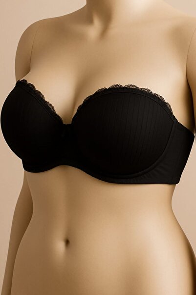 enmodaiçgiyim Siyah Straplez Çizgili Balenli Desteksiz C Cup Sütyen – Dolgusu...