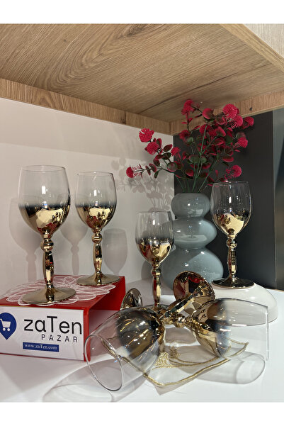 zaTen Pazar كوب ماء من الكريستال المطلي بالذهب التيتانيوم سعة 150 سي سي، 6 قطع