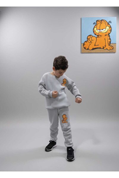 jeliboomkidswear Jeliboom Erkek Çocuk Eşofman Takımı - Garfield Detaylı - 3 İplik Şardonlu