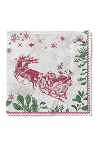 Mank Коледни салфетки за маса, 3 слоя, Тъкани - Тимен (шейната на Дядо Коледа...