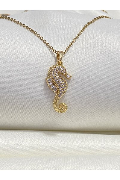 Jewelliss Minimal Zirkon Taşlı Deniz Atı Çelik Kolye Kararmaz Tasarım Günlük Hediyelik