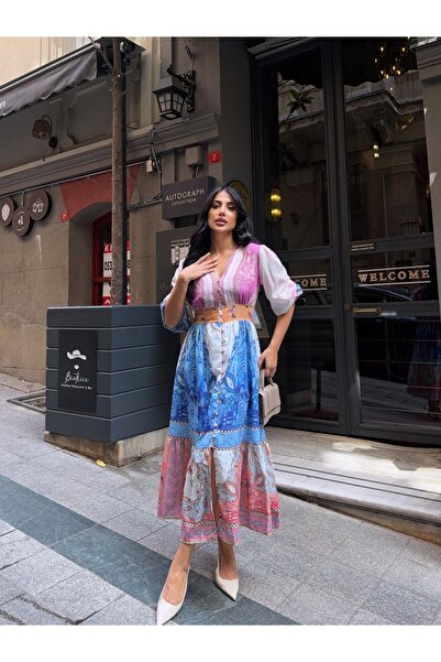 CARLA MARA Zimmerman Desen Baskılı Elbise İthal Krep Kumaş