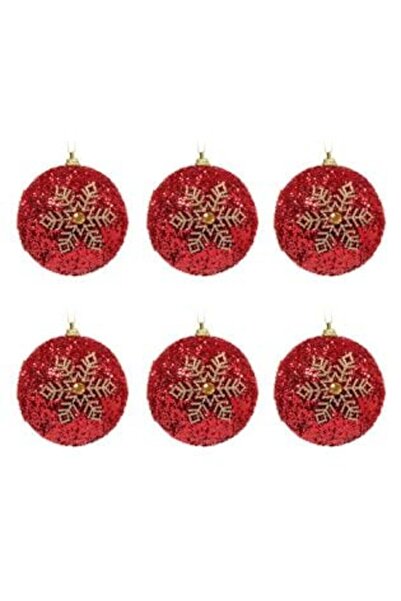 IRO Set of Christmas baubles red with gold snowflake Ø8 cm - 6 pcs