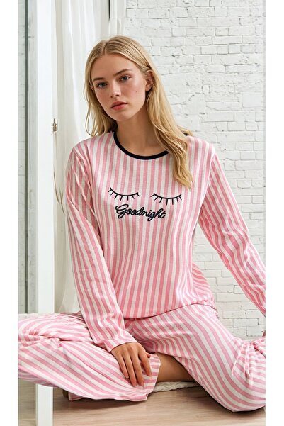 CARLA MARA Long Sleeve Pink Striped Pajama Set