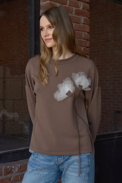 FEVER Kontrast çicek detaylı likralı bluz