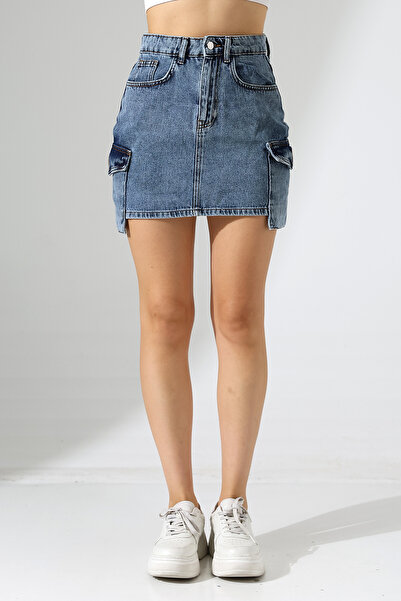 CARLA MARA Yanları Cep Detay Kot Etek