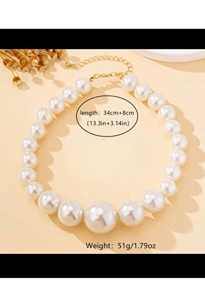 Arescollection KREM RENGİ 1.KALİTE BÜYÜK İNCİLİ KADIN İNCİ KOLYE