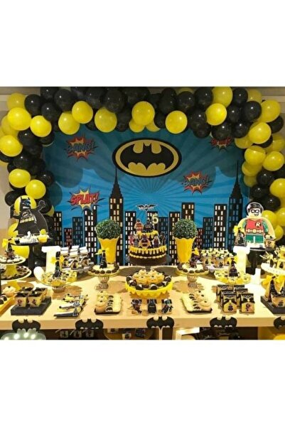 İSTOÇ PARTİ 50 Pieces of Batman Themed Balloon Set and 5 Meter Balloon Chain