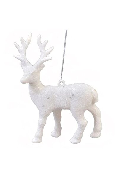 ANTBRO ® Christmas tree ornament - white deer with silver glitter, 12.5 cm