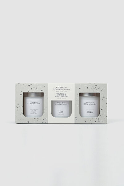 French Connection مجموعة هدايا ثلاثية من الشموع البيضاء، 3 × 64 جرام