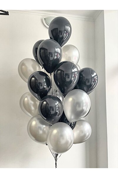 Partini Renklendir Yüksek Kalite Siyah Metalik Krom (Aynalı) Balon 12 inç 15’Li