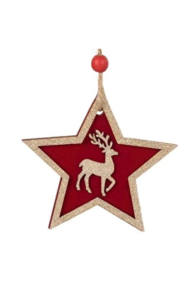 ANTBRO ® Ornament de Crăciun din lemn, cu stea și cerbi, catifea, 8,5 cm