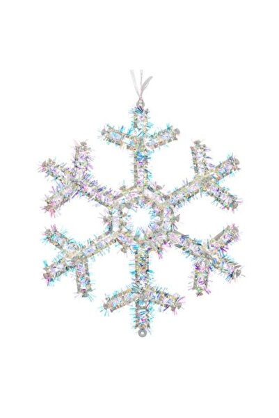 ANTBRO Ornament de Crăciun pentru brad - Fulg de zăpadă cu beteală albă, 17 cm