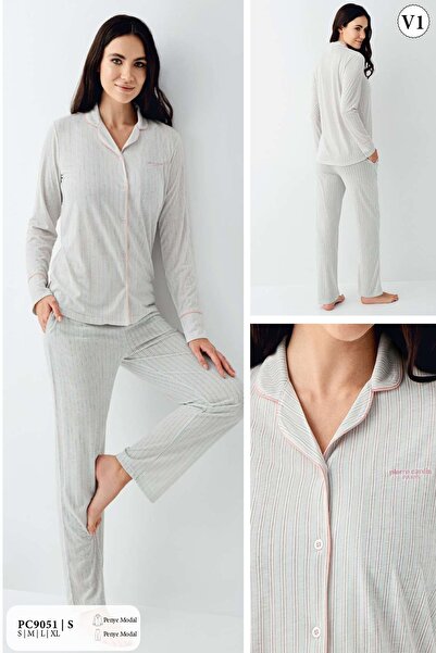 Pierre Cardin 9051 Set de pijamale cămașă cu mânecă lungă pentru femei-Nil