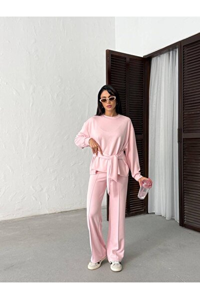 ALVOR Asymmetric Waist Belted Blouse and Pants Double Set Modal Cotton Set