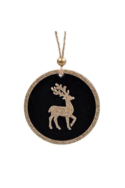 ANTBRO Ornament de Crăciun rotund din lemn, catifea neagră cu căprioare cu sc...