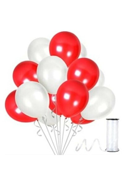 İSTOÇ PARTİ 50 Party Balloons - Red - White Metallic Balloon